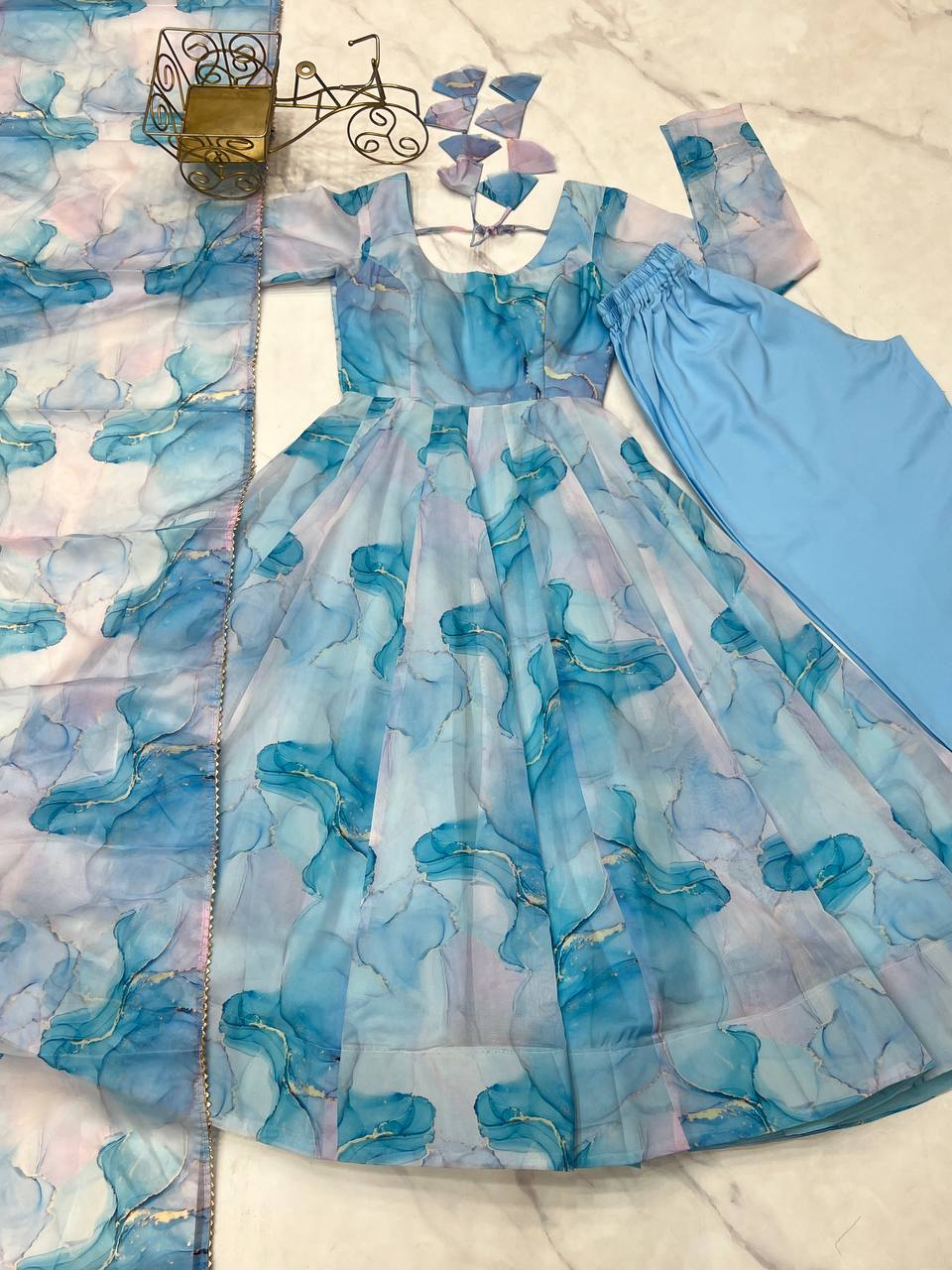 PURE SOFT ORGANJA SILK MARBLE PRINT FABRIC FULLY FLAIR KALI PATTERN