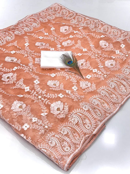 Organza Silk and the making being chikankari Saree