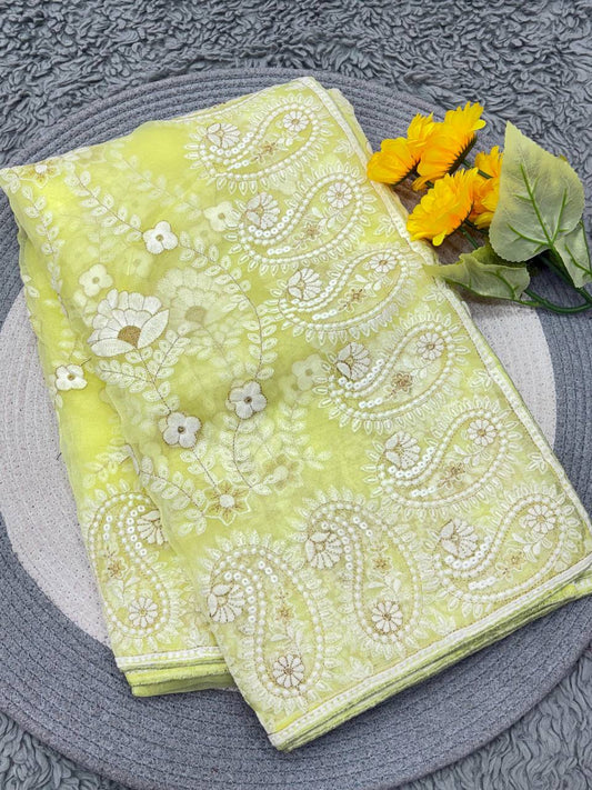 Organza Silk and the making being chikankari Saree