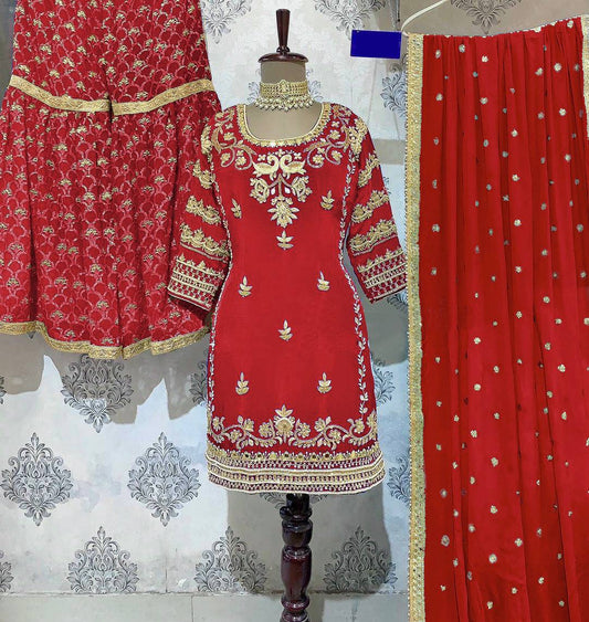 3 PIECE KURTI WITH SHARARA AND DUPATTA