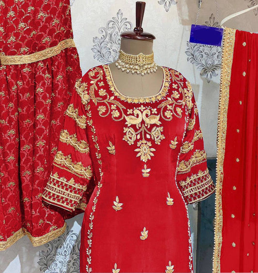 3 PIECE KURTI WITH SHARARA AND DUPATTA