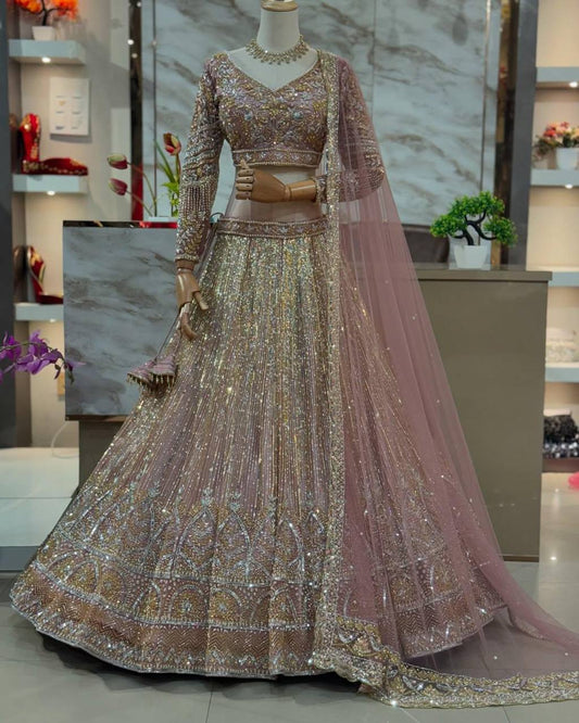 Einführung eines 4 Meter ausgestellten Coding Sequins Work Lehenga