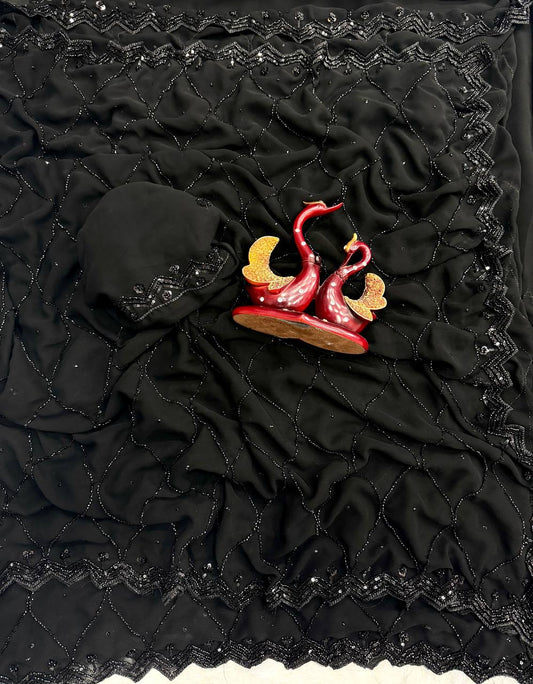 Sari en soie Rangoli noir de qualité supérieure