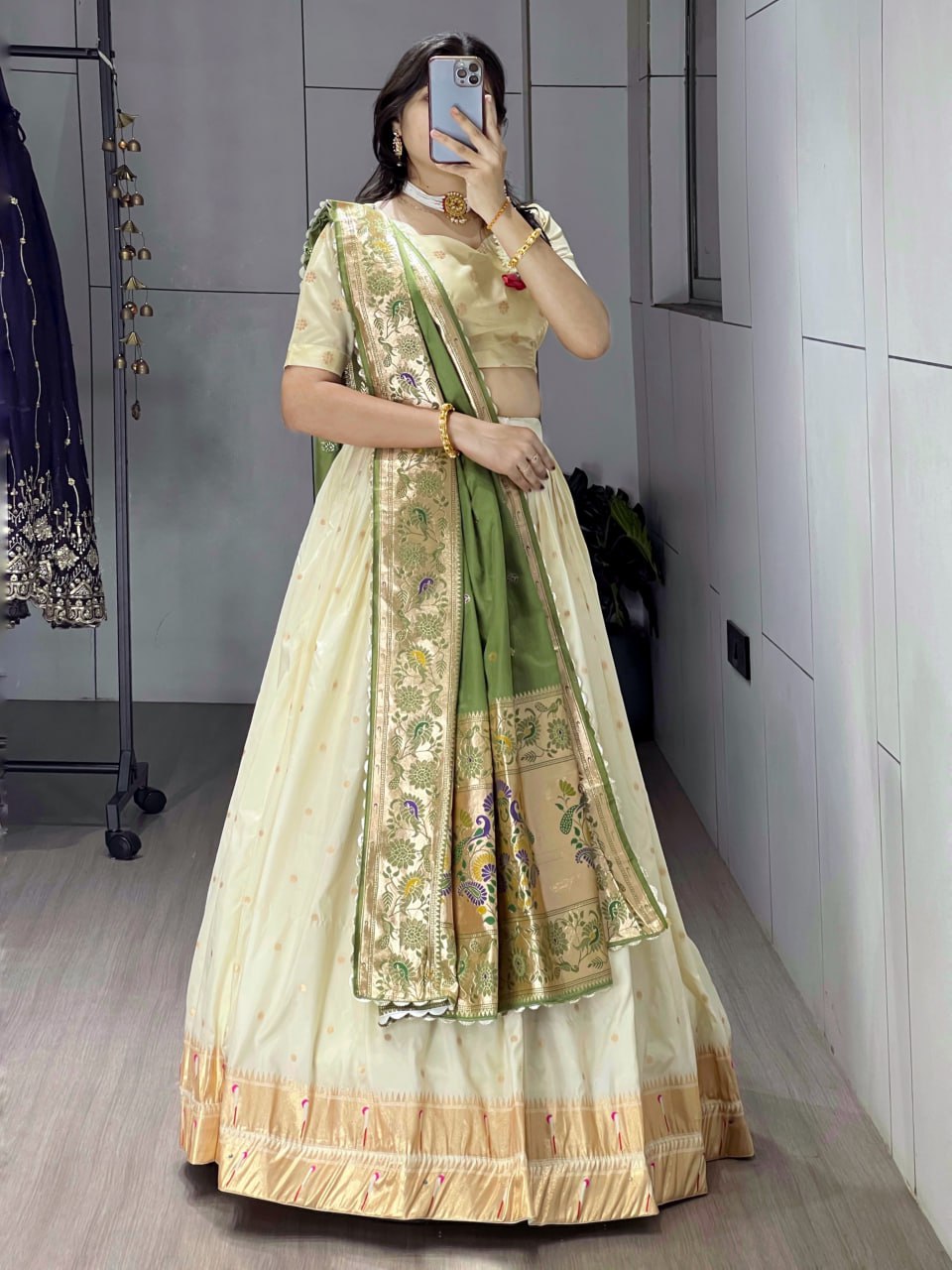 Paithani Silk Zari Weaving Work With Border and Butti Lehenga Choli