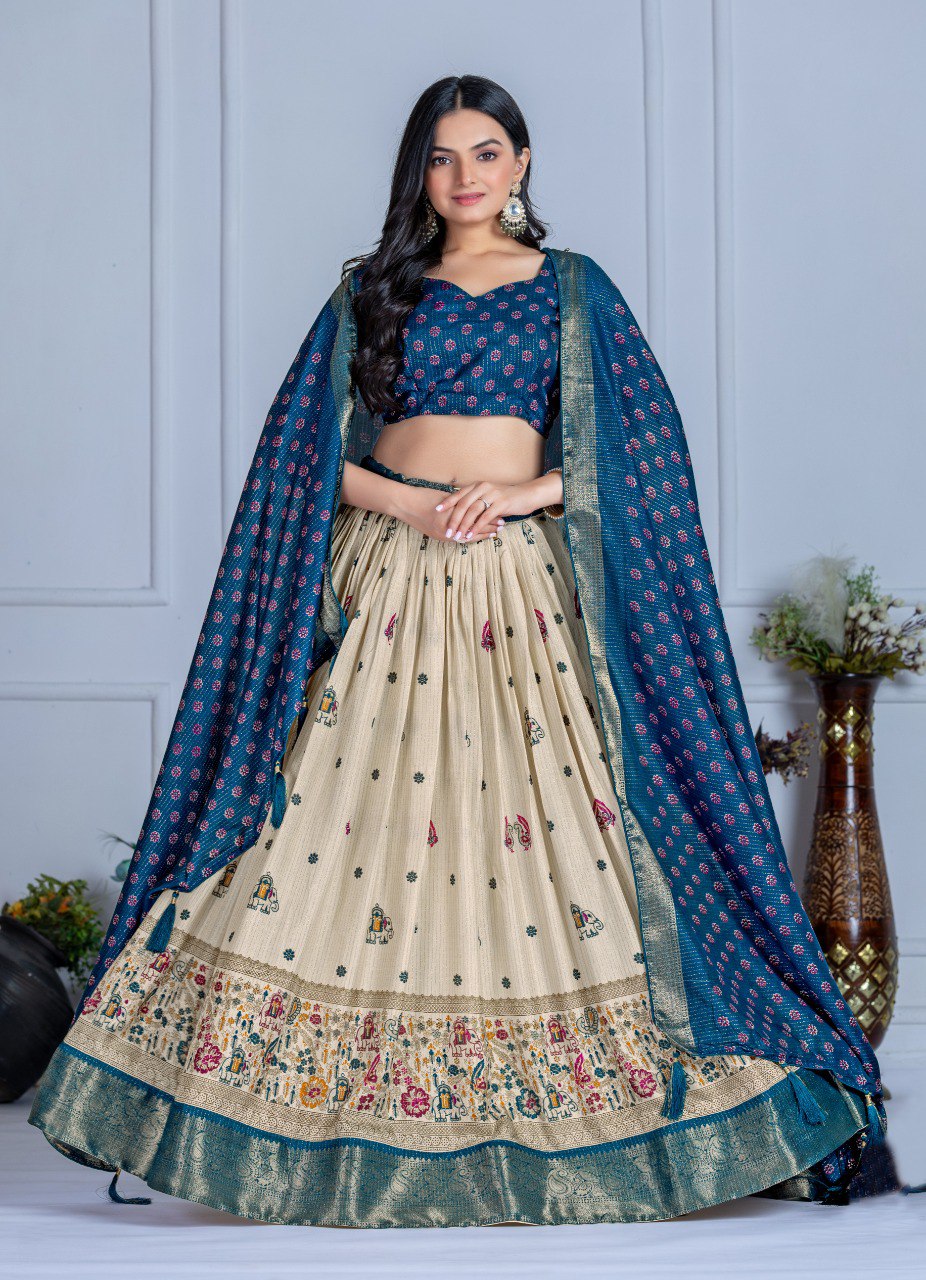Heavy Lichi Fabric WIth Jacquard Border Lehenga