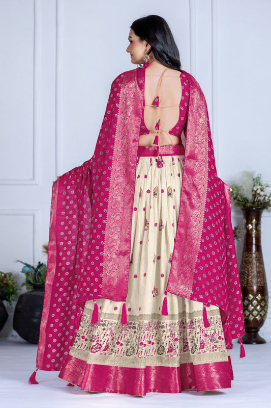 Heavy Lichi Fabric WIth Jacquard Border Lehenga