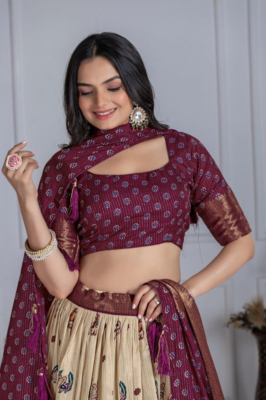 Heavy Lichi Fabric WIth Jacquard Border Lehenga