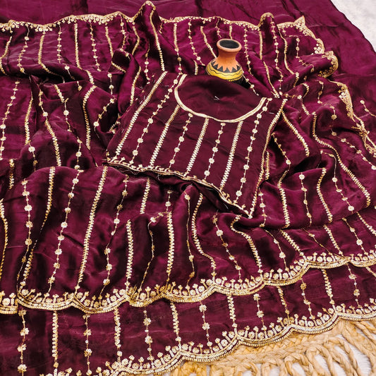 Pure Fandy Sattin Silk With Beautiful Sequence embroidery work saree