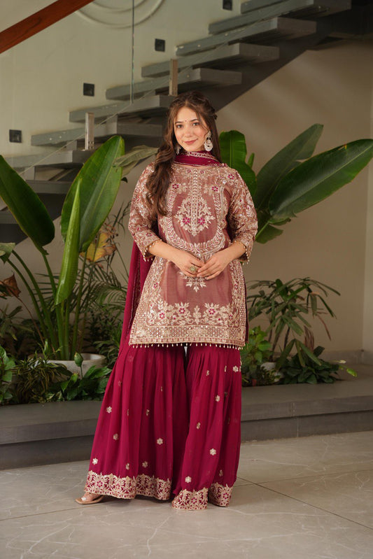 Designer Embroidered Top Plazzo Dupatta Set Collection
