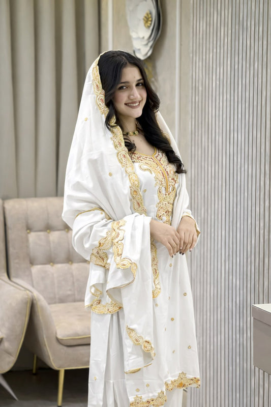 NEW DESIGNER HEAVY EMBROIDERY WORK ON SILK FABRIC TOP SHARARA