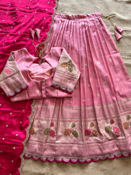 Dola silk Weaving Zari Work With Embroidery lace Work Lehenga