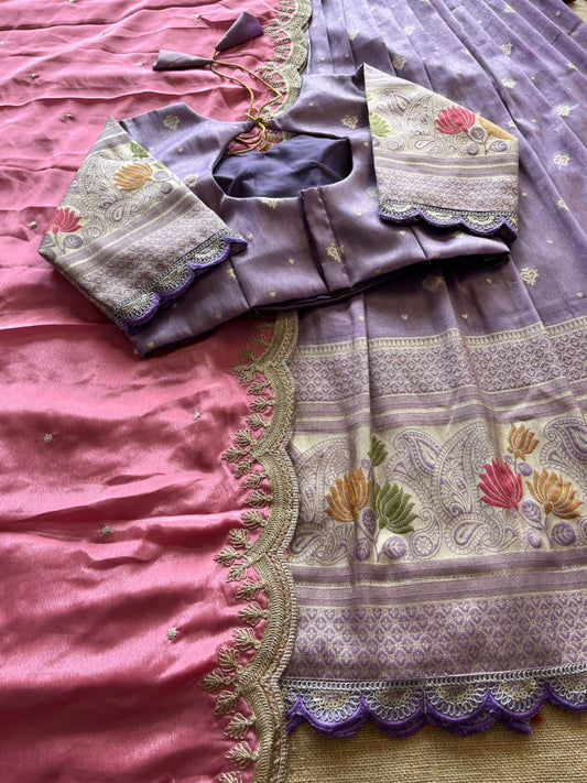 Dola silk Weaving Zari Work With Embroidery lace Work Lehenga