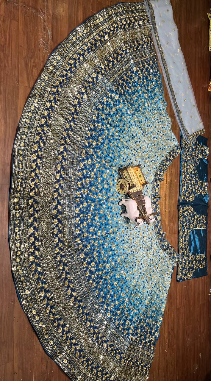 Launching Embroidery Sequins Work 4 meter flared Chinon Silk Lehenga