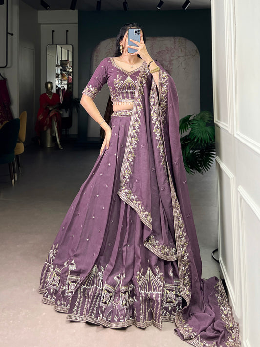 Chocolate Crush Sequins and Thread Embroidery Work Lehenga Choli