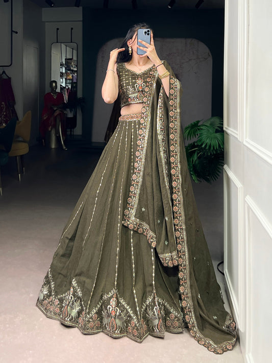 Chocolate Crush Sequins and Thread Embroidery Work Lehenga Choli