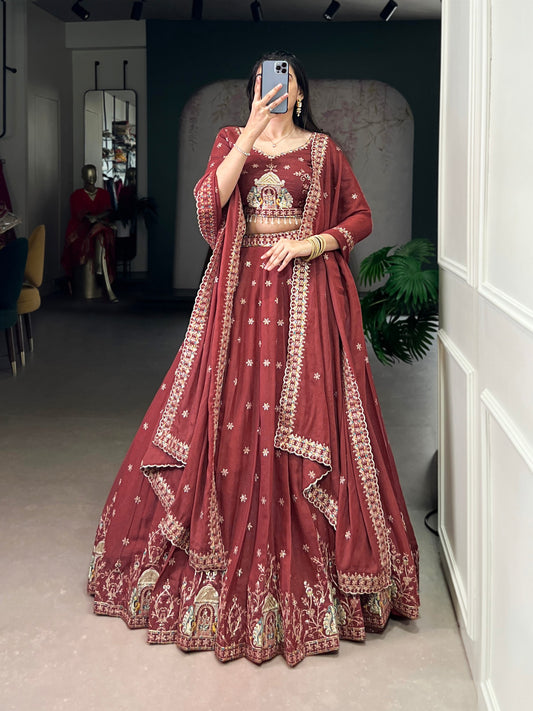 Chocolate Crush Sequins and Thread Embroidery Work Lehenga Choli