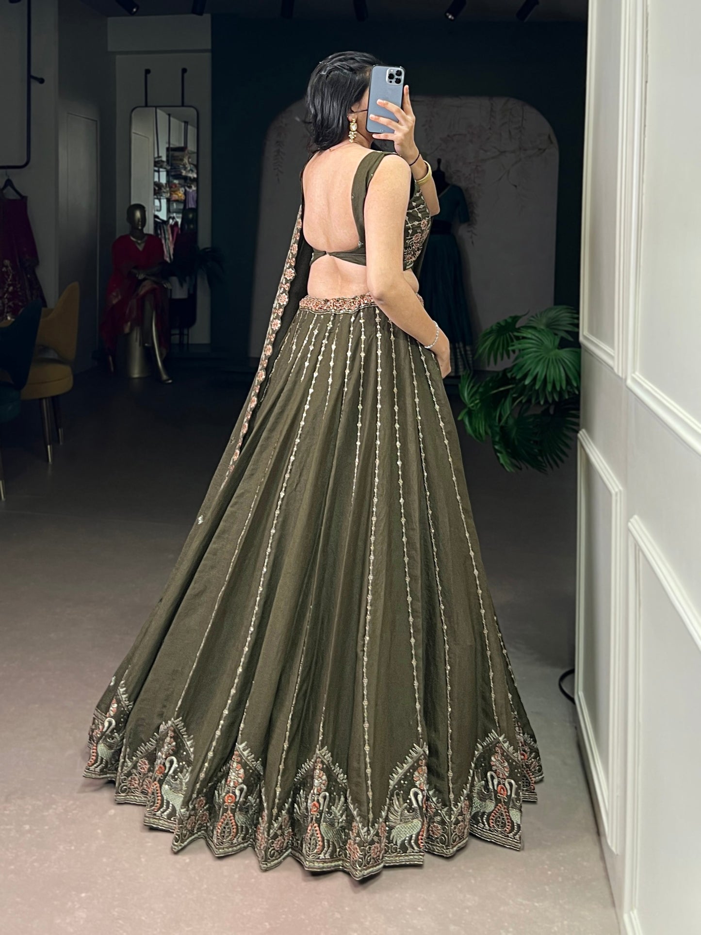 Chocolate Crush Sequins and Thread Embroidery Work Lehenga Choli