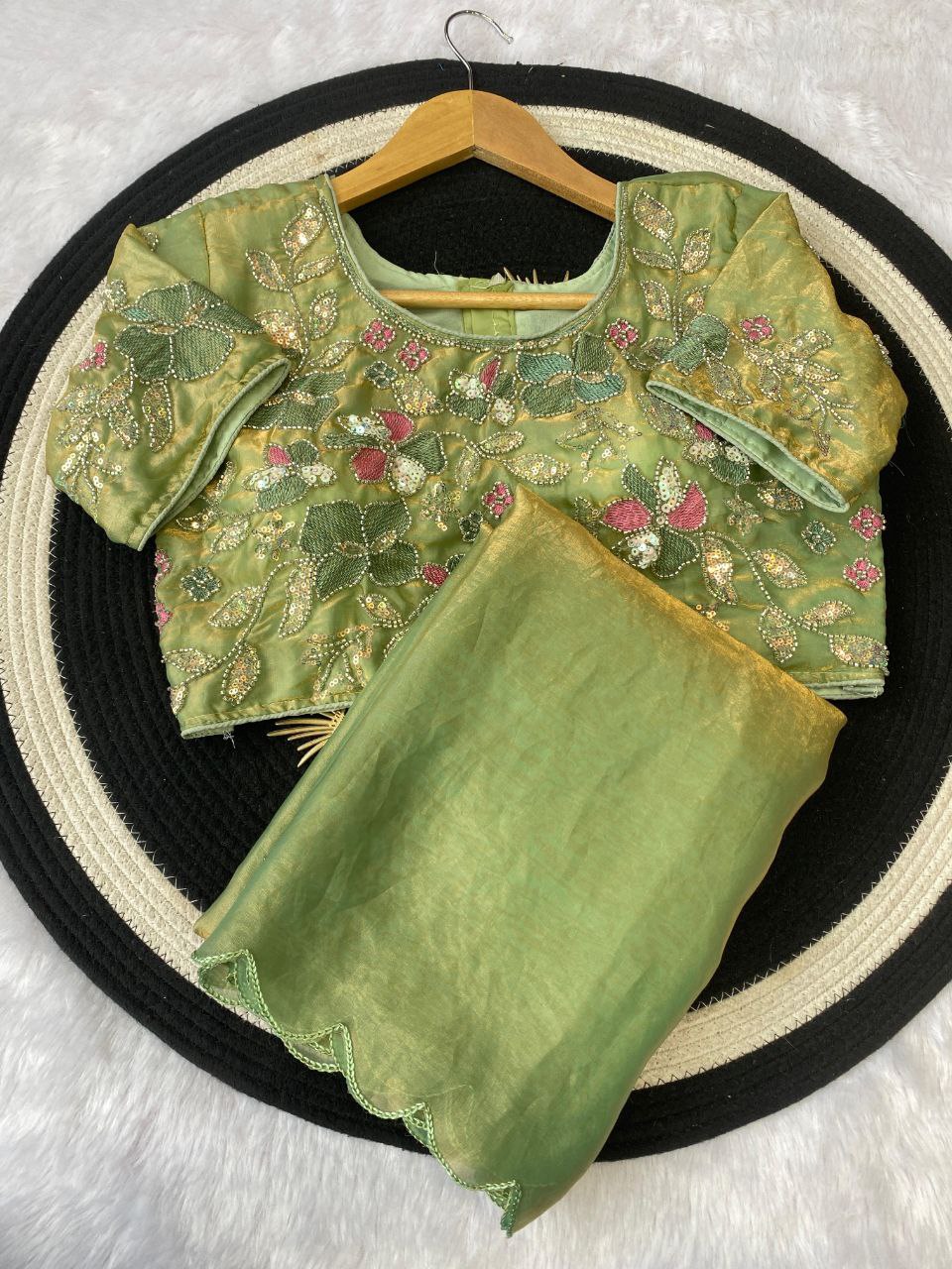 Beautiful soft space silk fandy sattin celebrity inspired saree