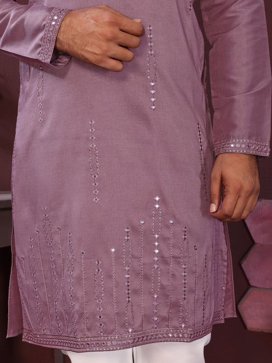 Premium Smart Silk With Embroidery Mirror work Men's Kurta