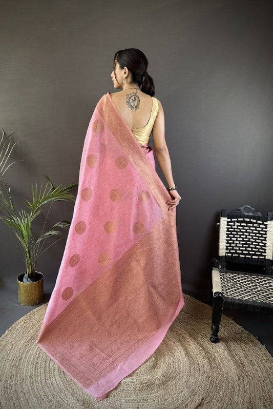 Pure linen Silk with adorable Copper Gold Jari Saree