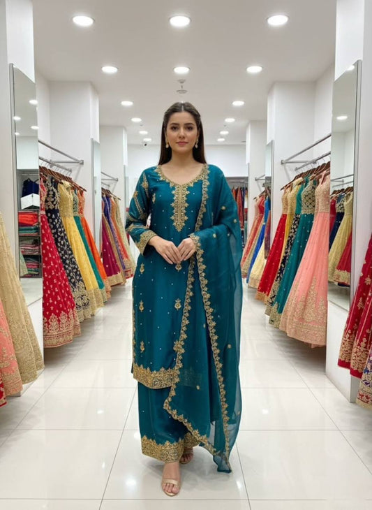 EXCLUSIVE AND TRENDY FOR WEDDING SEASON OUR SEQUENCE EMBROIDERY PLAZZO