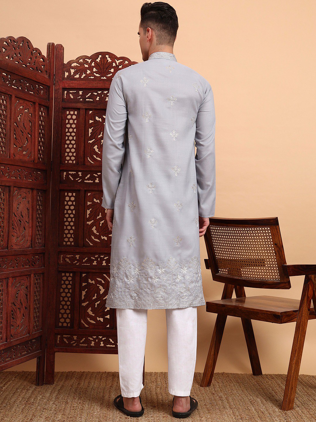 Traditional Wedding Collection Cotton Embroidery Work Men's Kurta
