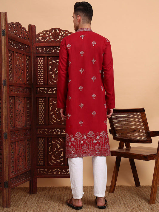 Traditional Wedding Collection Cotton Embroidery Work Men's Kurta
