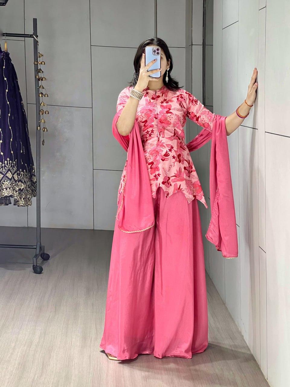 Ethnic elegance with this beautifully coordinated Chinon plazo pair