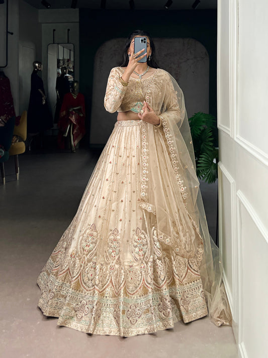 Net Sequins and Thread Embroidery Work Lehenga