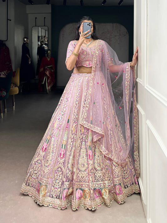 Net Sequins and Thread Embroidery Work Lehenga