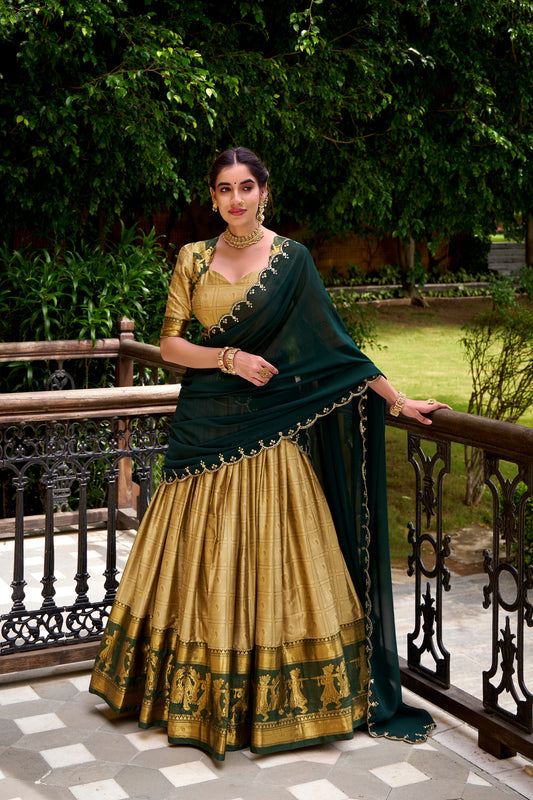 Poly Cotton Zari Weaving Work Lehenga
