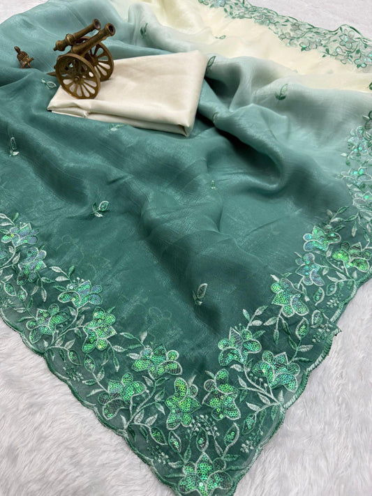 Premium Crunchy padding fabric with c pallu embroidery saree