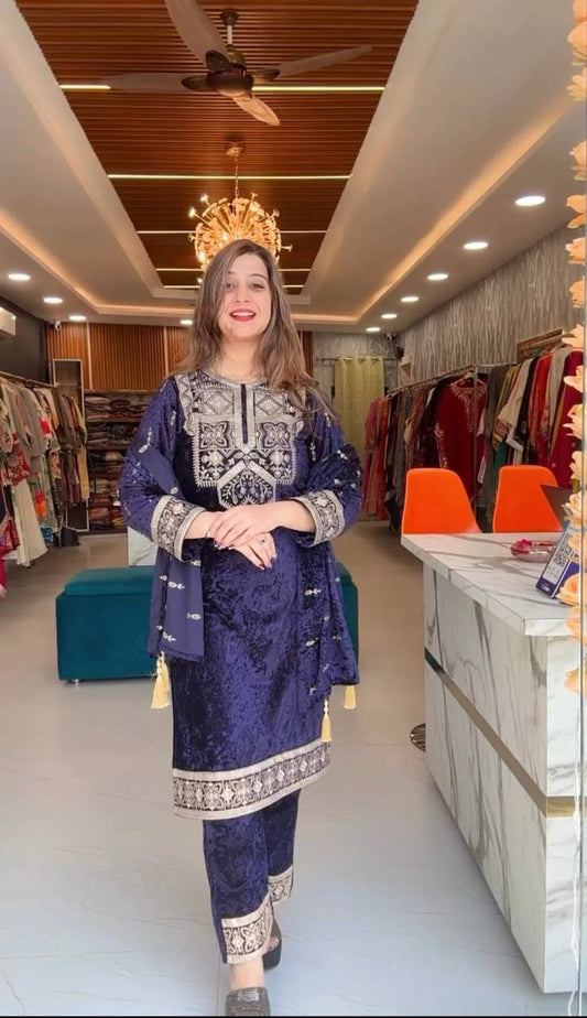 Reiner, schwerer Viskosesamt mit schwerer Stickerei-Sequenz-Arbeitsanzug