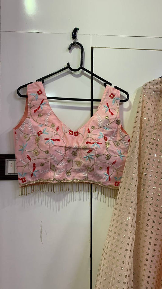 Georgette lehnga with sequins work and frill border work Lehenga