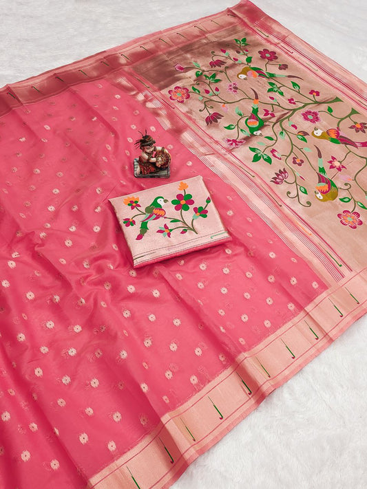 Paithani saree Heavy Tissue mina butti with weaving Jari Saree
