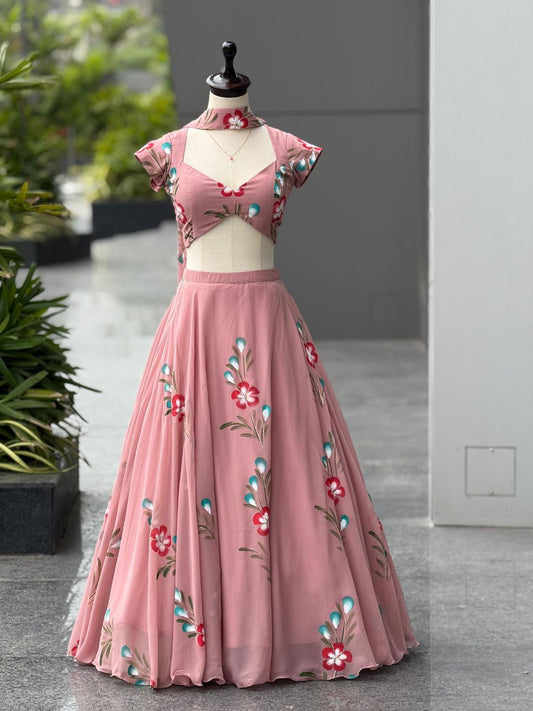 Pure Georgette Hand Painted lehnga