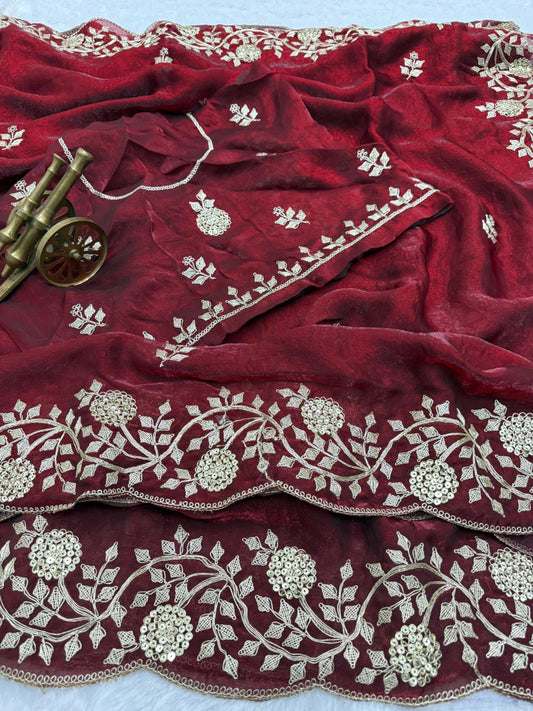 Premium Fandy satin with c pallu embroidery work saree