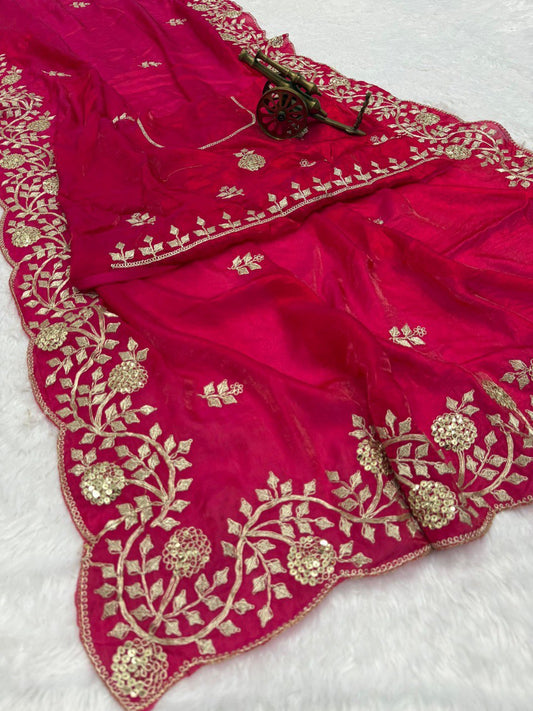 Premium Fandy satin with c pallu embroidery work saree