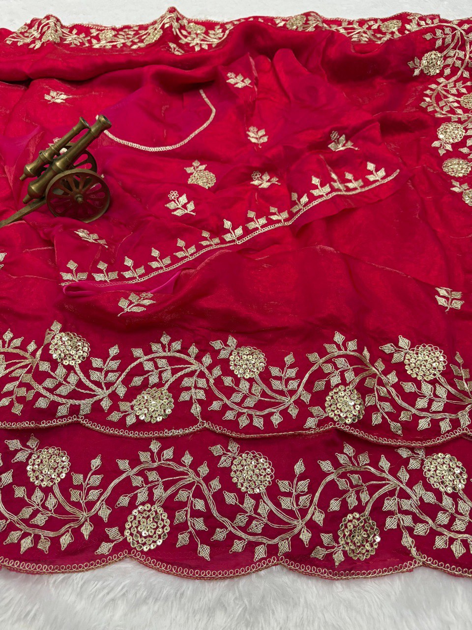 Premium Fandy satin with c pallu embroidery work saree