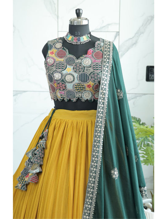 Heavy Star Fox Georgette Inner Attached American Crepe Silk Lehenga