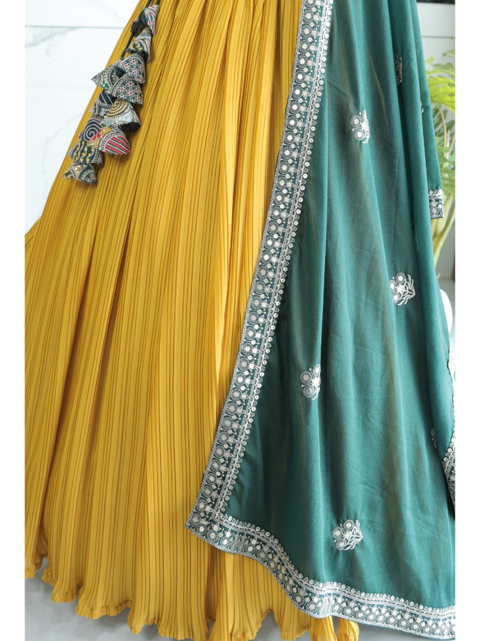 Heavy Star Fox Georgette Inner Attached American Crepe Silk Lehenga