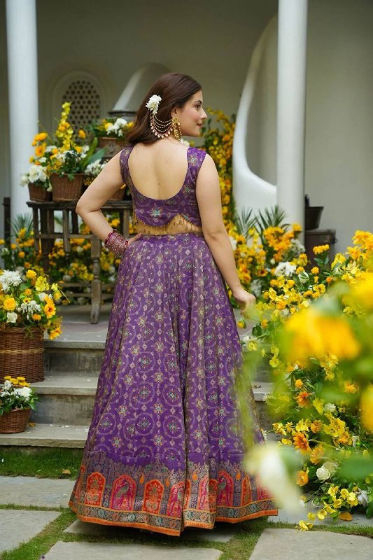 Pure organza silk digital printed lehnga