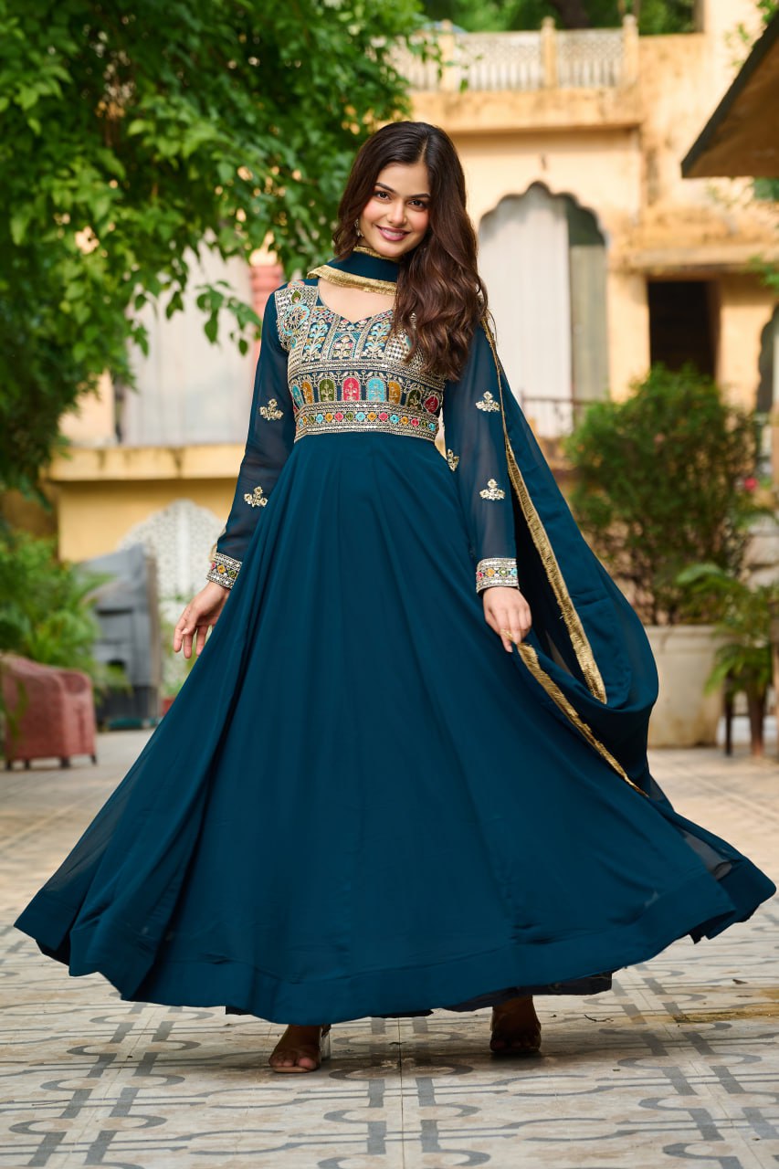 Faux Blooming with Sequins & Multi Thread Embroidered work