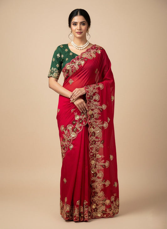 Party Wear Soft Fendy Chiffon Saree