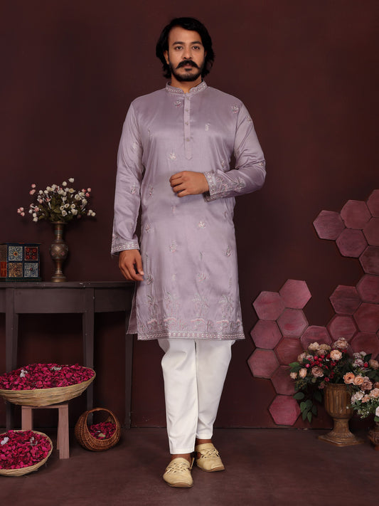 Premium Smart Silk With Embroidery sequence work Men's Kurta