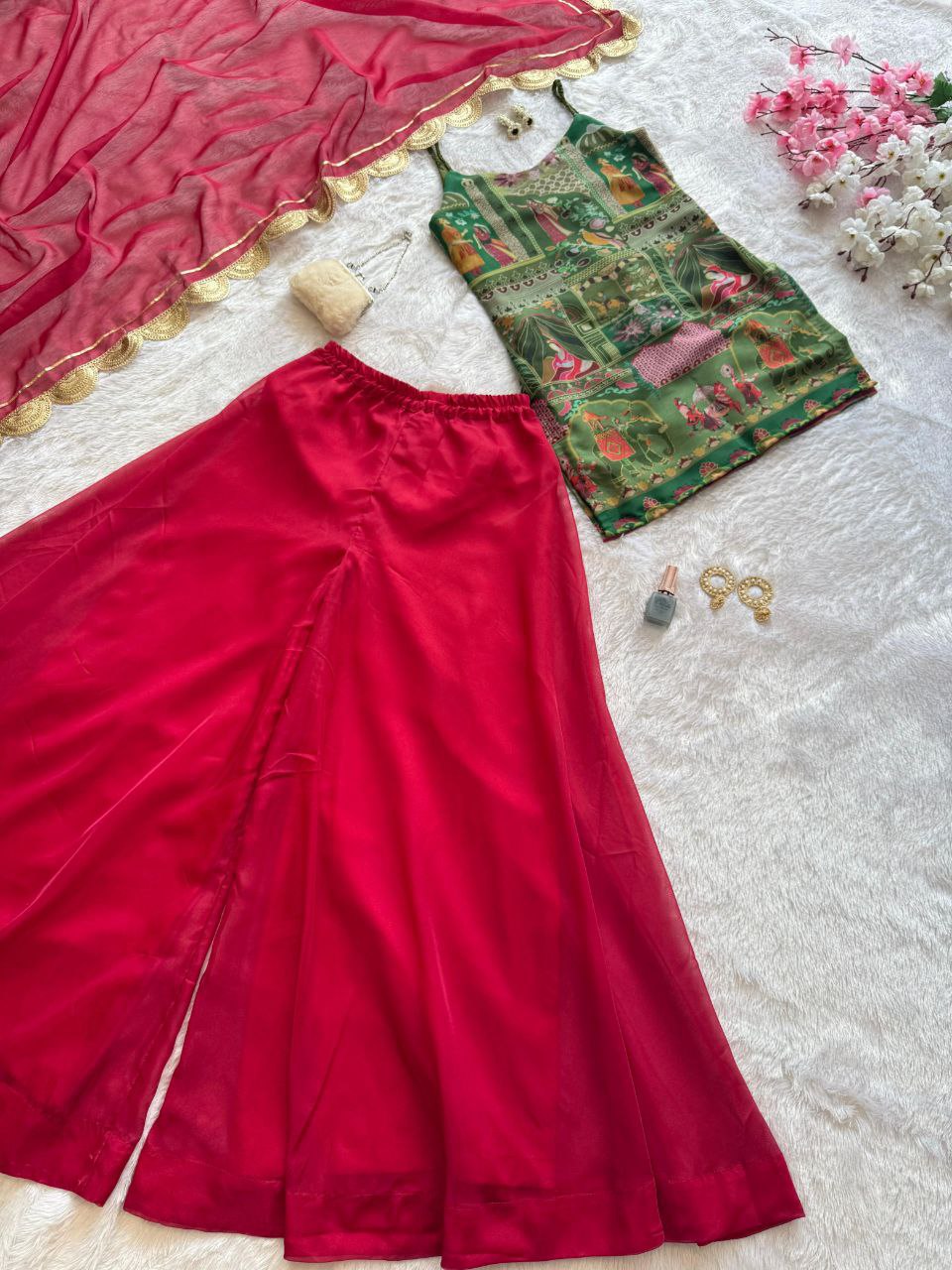 organza digital printed kurta