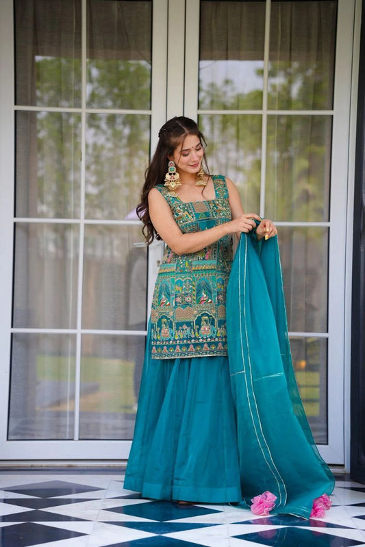 organza digital printed kurta