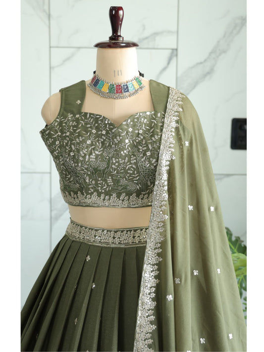 Heavy Star Fox Georgette Inner Attached American Crepe Silk Lehenga