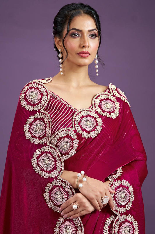 Premium fandy Satin fabrics with Dori thread and sequins Saree