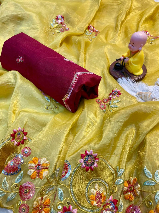 Premium Gold crush fabric with multi thread sequins saree